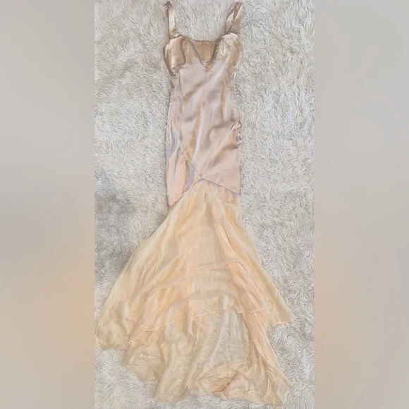 NWOT HOUSE OF CB 'Vittoria' Champagne Chiffon Floor Length Gown sz XS - Picture 5 of 11